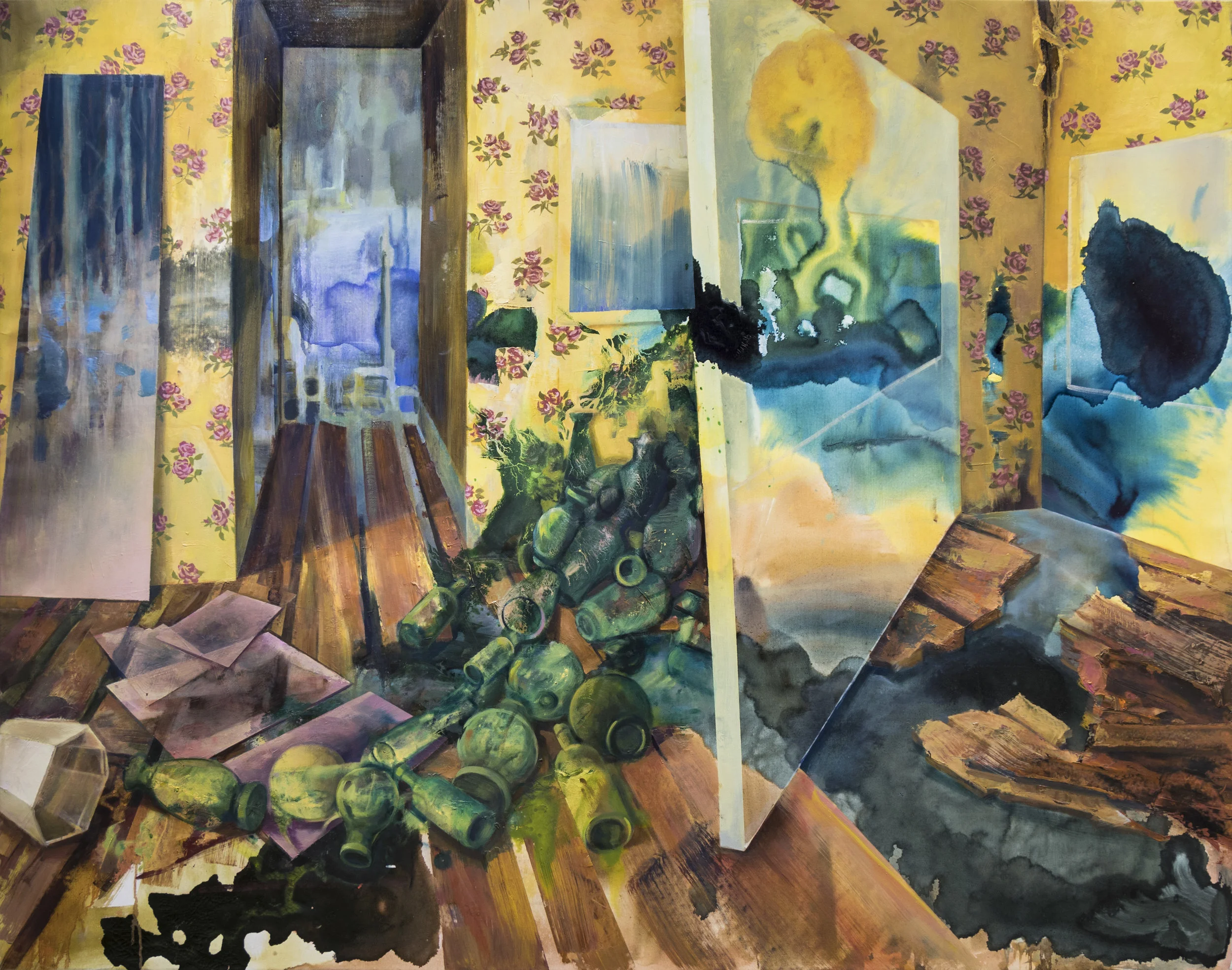 The Renovation, 2017 ink and oil on canvas 56 x 44 inches Sold / M ore Info