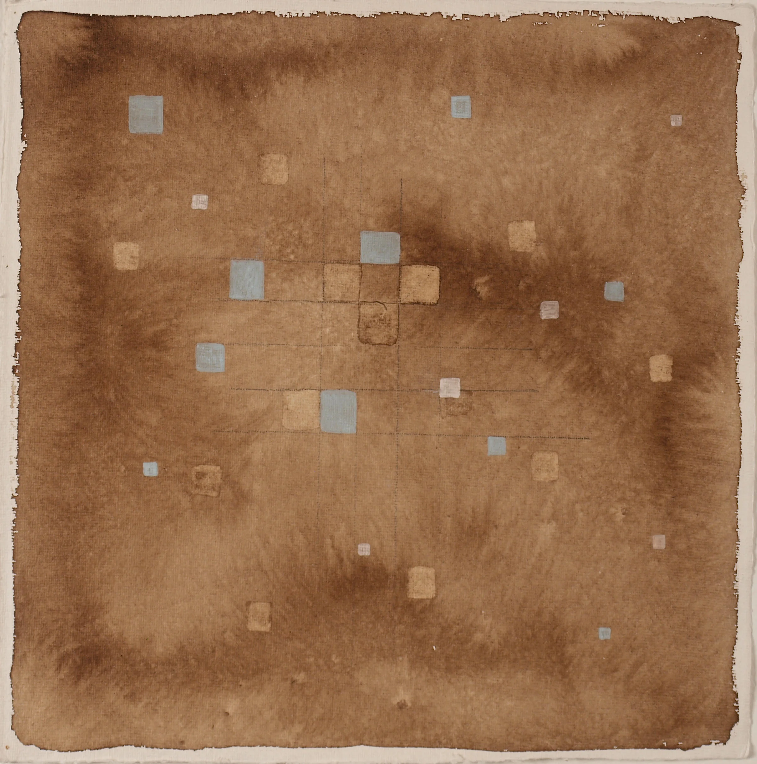 Title : Composition IV Year : 2015 Medium : Walnut ink, watercolor and casein on handmade paper Dimension : 12 x 12 in Inquire