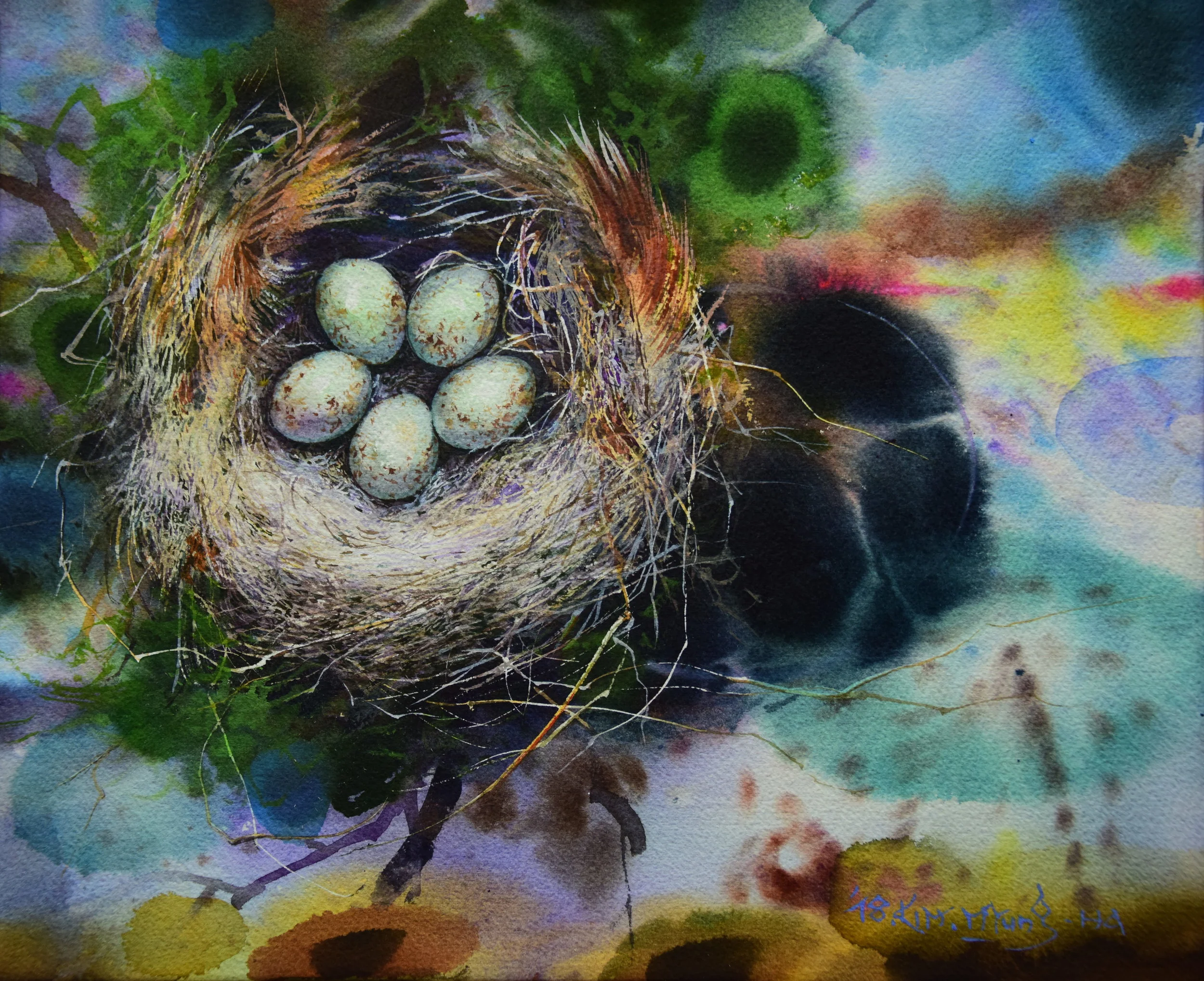   MYUNGHA KIM    Space - A nest   2018 Watercolor on paper 15 × 18 in  Inquire  