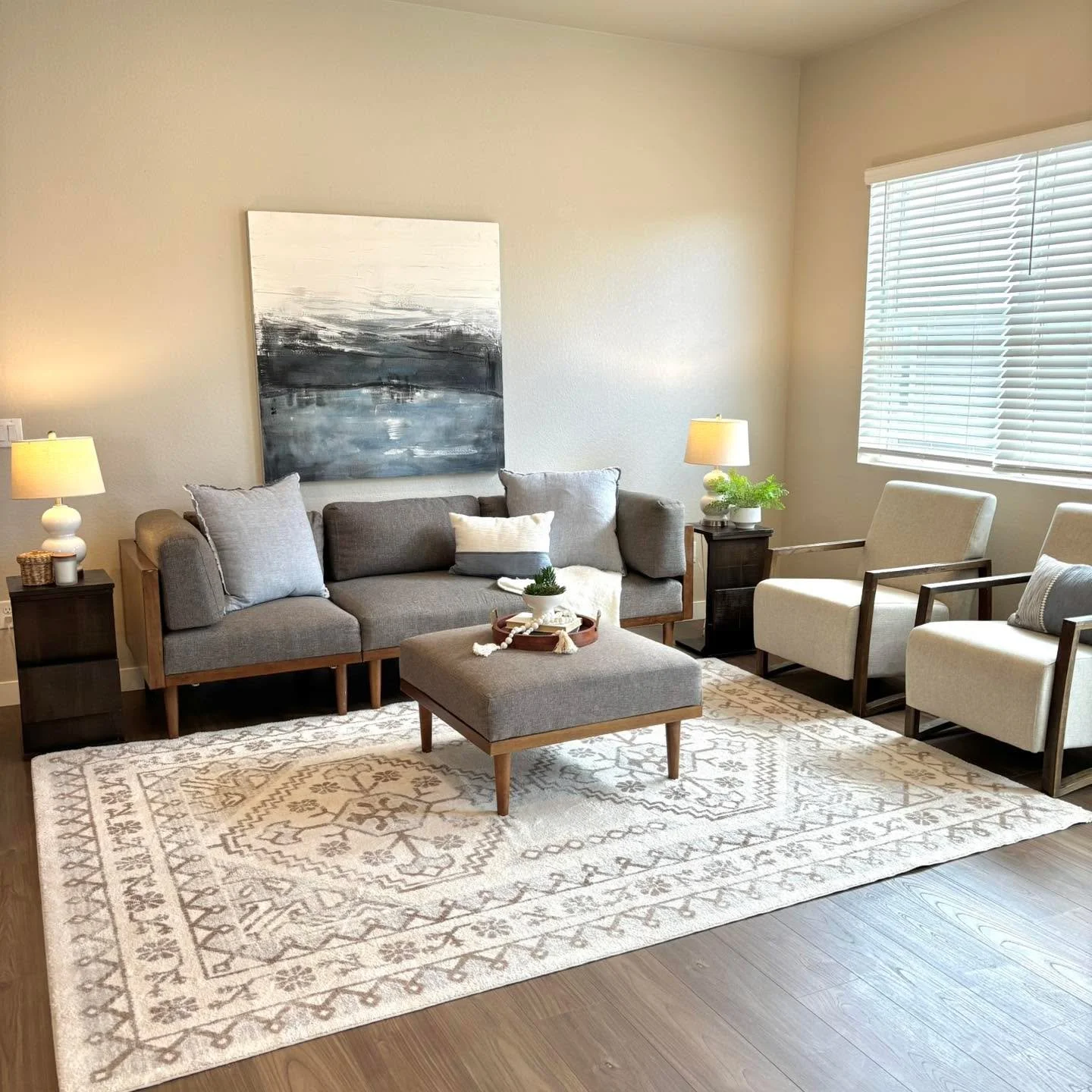Soft, serene, and effortlessly styled 🤍
This living space blends warm woods, neutral tones, and layered textures for the perfect place to unwind. From the inviting sofa to the perfectly paired accent chairs, every detail says welcome home ✨🛋️

#528