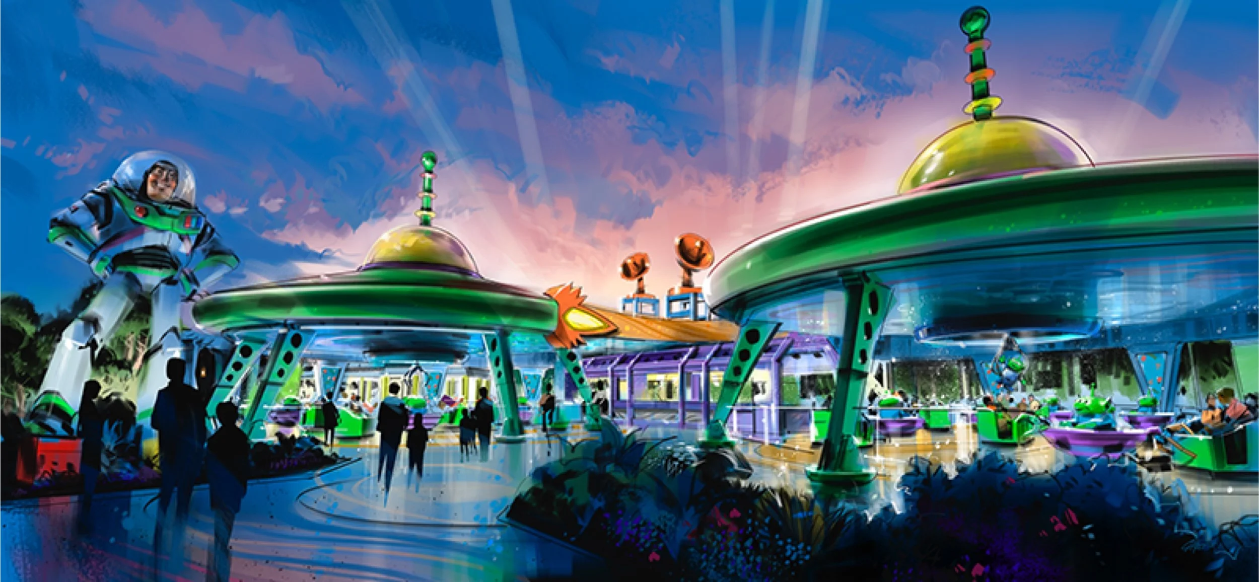 Buzz watches over the Alien Swirling Saucers. 