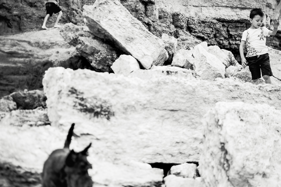 Black and white photograph at Hunstanton beach cliffs