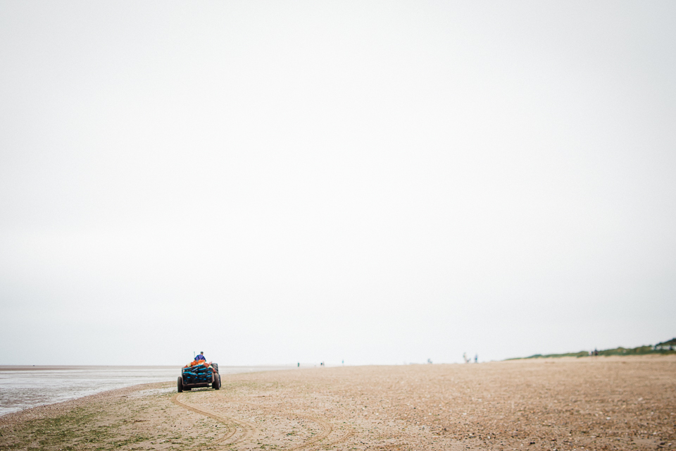 Blue tractor on Old Hunstanton beach