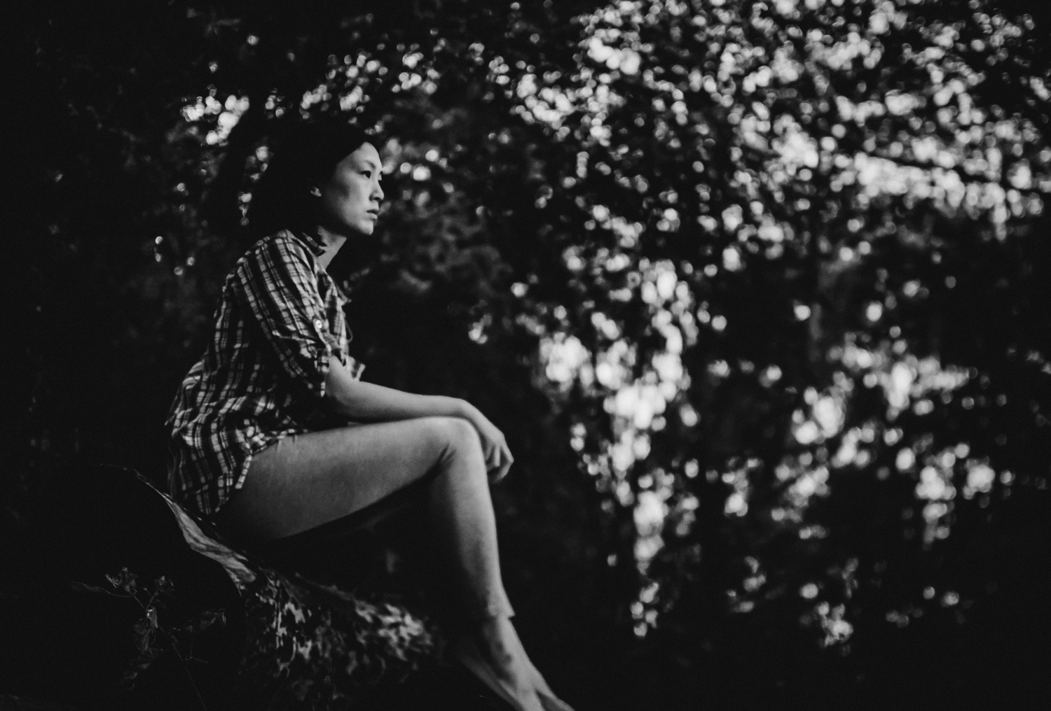Self-portrait freelensed black and white photograph
