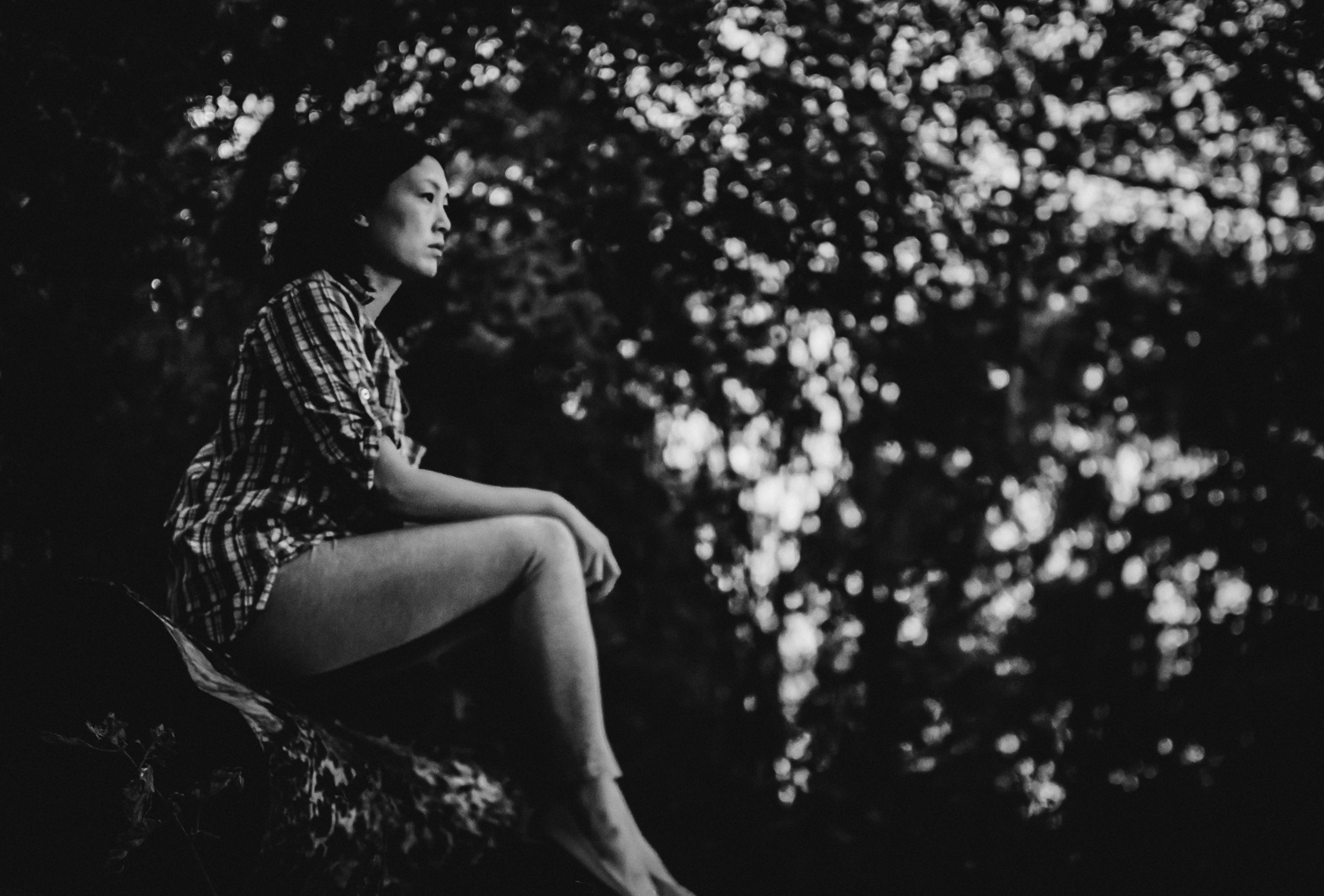 Self-portrait freelensed black and white photograph