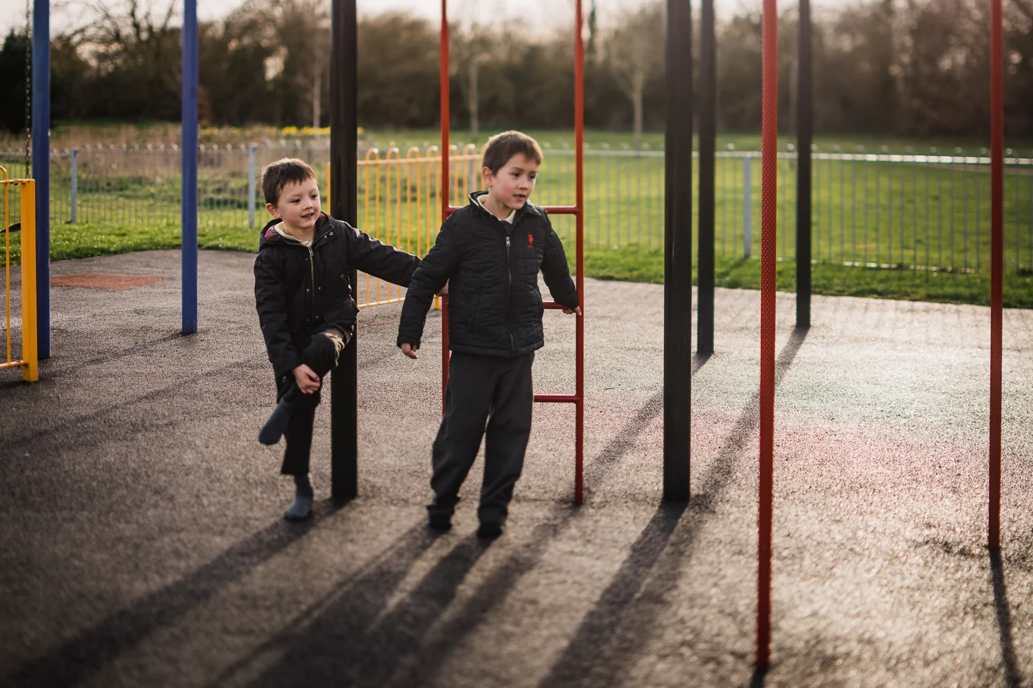 Two children in the playground in Huntingdon, Cambridgeshire