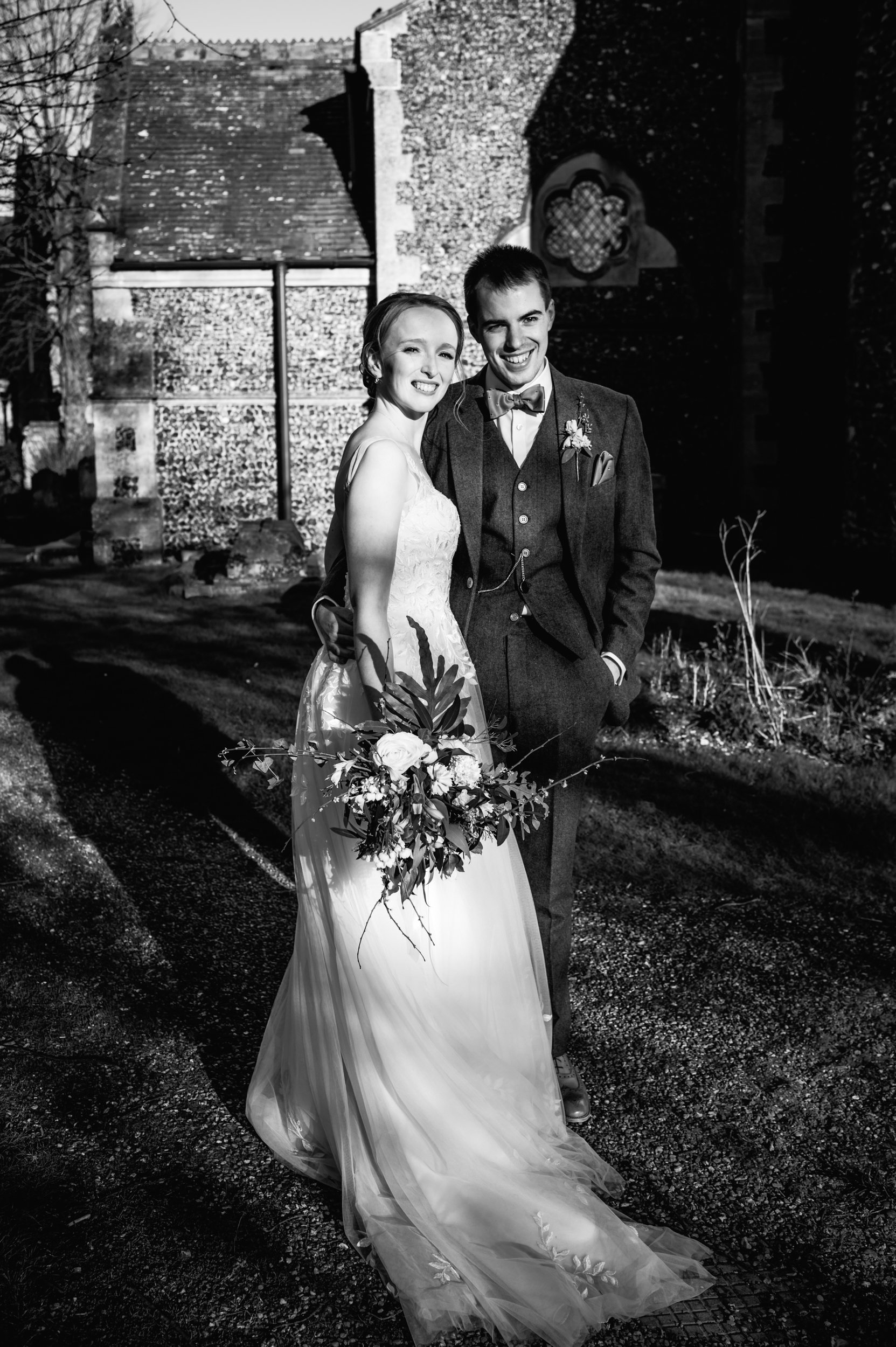  Natural and candid bride and groom portrait in Royston by Hertfordshire wedding photographer, Diana Hagues Photography. 