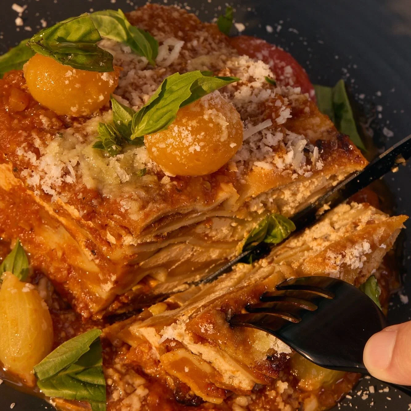 summer squash lasagna

layers upon layers of mozzarella, ricotta, zucchini, summer squash + house made lasagna noodles create this summer classic, sauced up with a ragu made from bianco dinapoli tomatoes + more of the summers best squashes. topped of