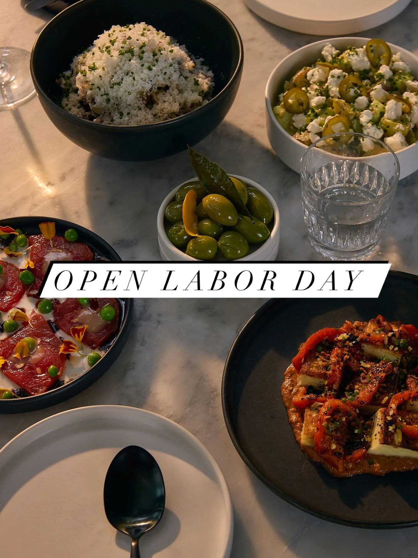 OPEN THIS LABOR DAY

we&rsquo;re here for you tonight for your dinner needs! come finish off the long weekend with us and catch some vibes. swipe through for some ideas + a few of our faves:

eggplant schnitzel (v, gf+)
crispy rice (v+, gf)
cucumber 