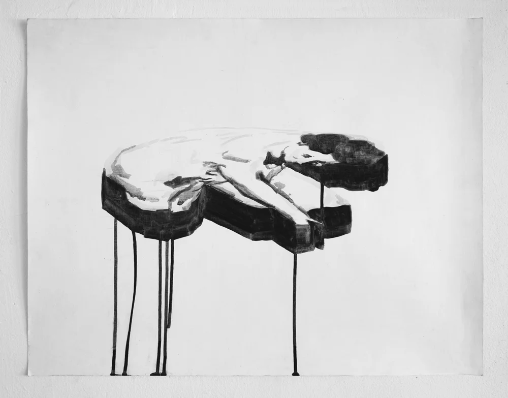 Tilted Bather–Ink | Ink on paper | 15 x 17" | 2014