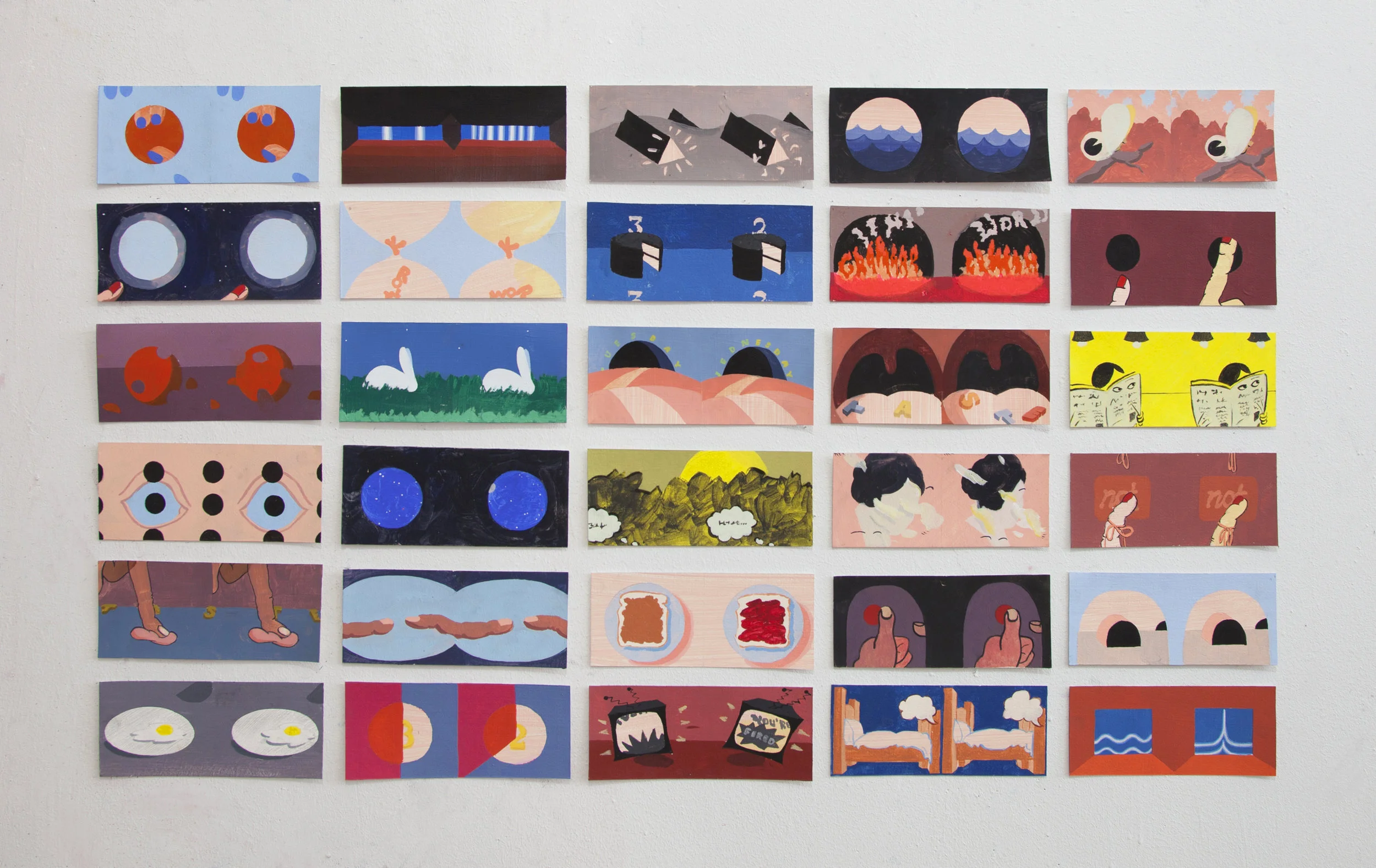 Stereocards | Acrylic and gouache on paper | each 3 x 7" | 2016–present/ongoing