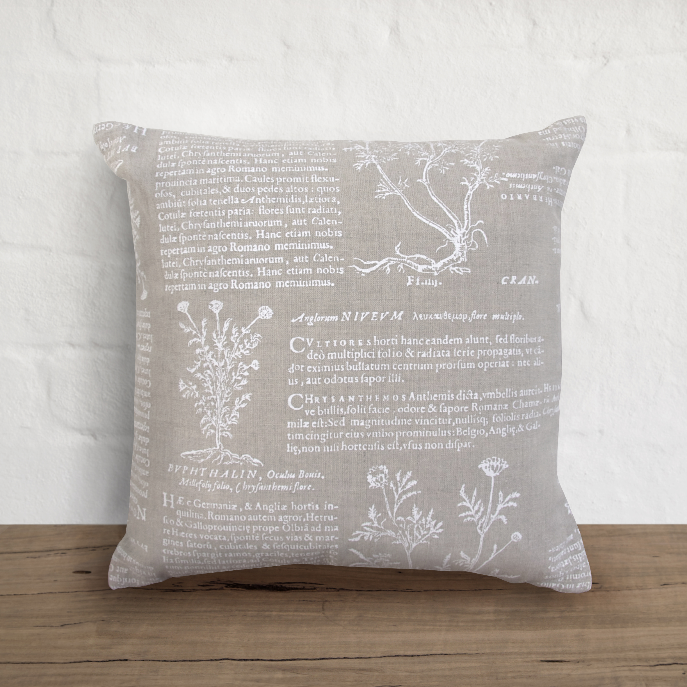 Small Cushion in Latin Herbal white