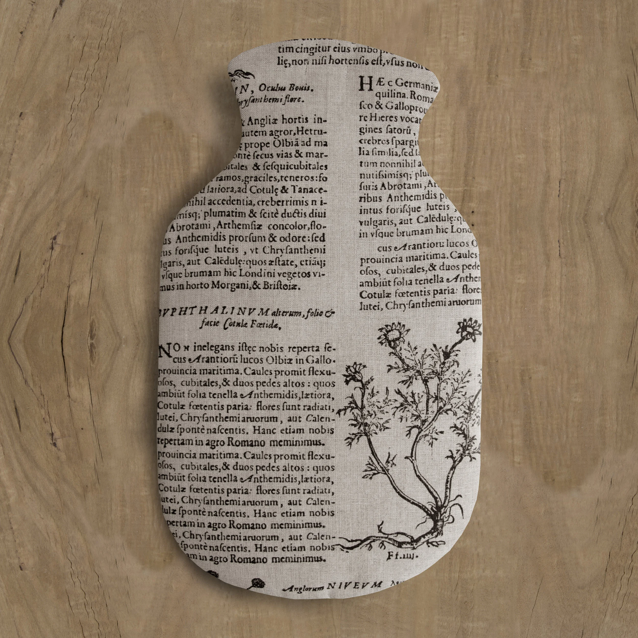 Hot Water Bottle Cover in Latin Herbal black