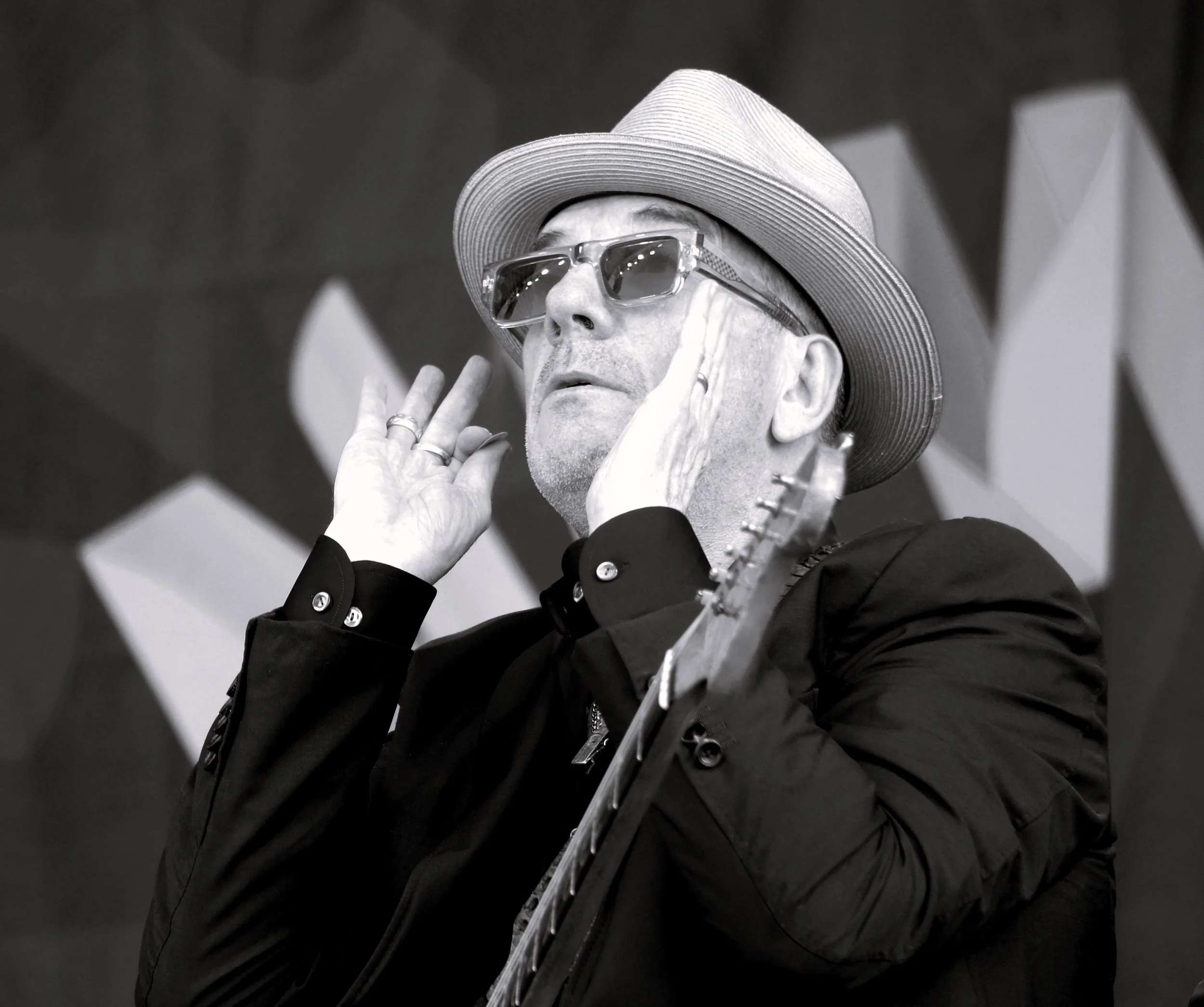 Elvis Costello performs on the Fort stage at the 70th Annual Newport Jazz Festival (photo by Bridget Arnwine)