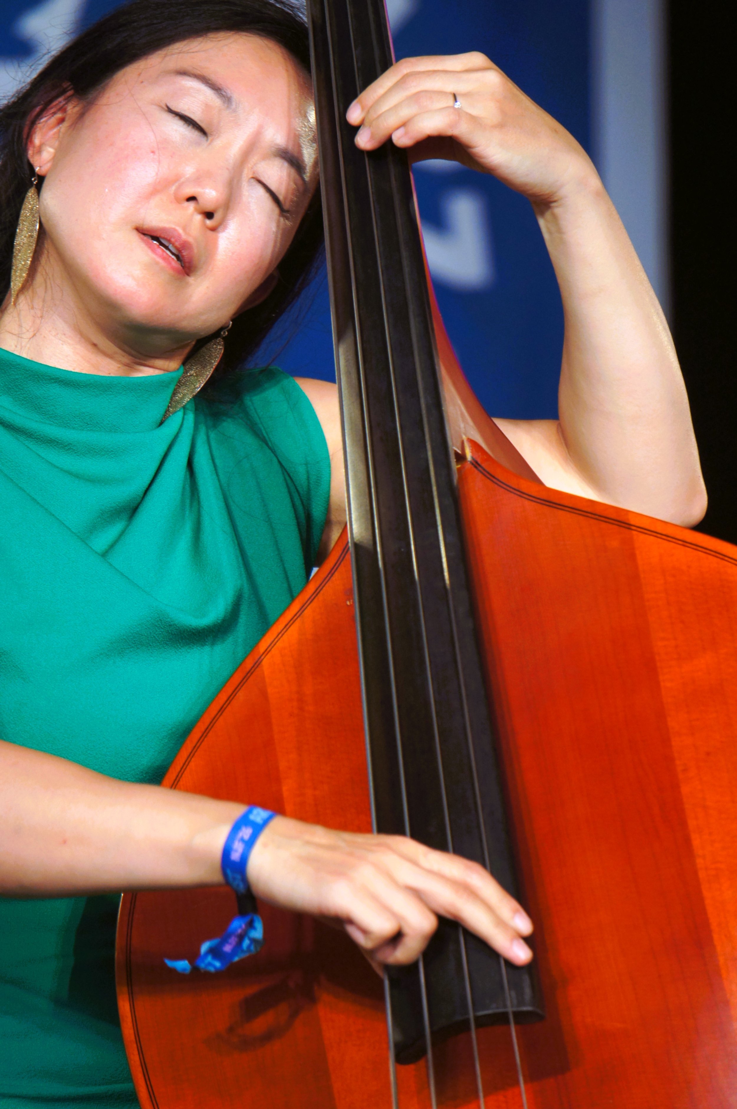 Linda May Han Oh performs with her trio at the 2026 Newport Jazz Festival (photo by Bridget Arnwine)