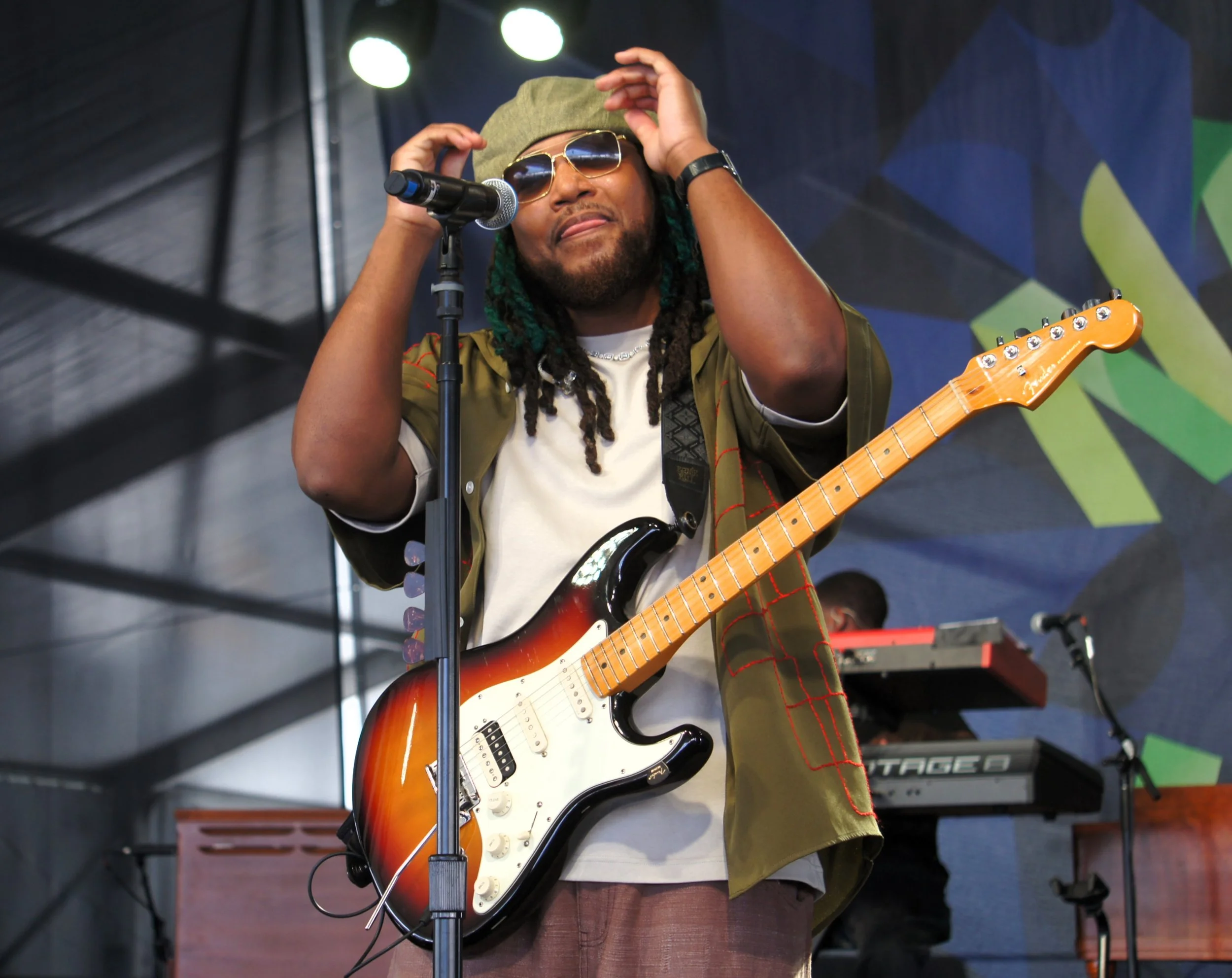 Leon Thomas performing at the 2026 Newport Jazz Festival (photo by Bridget Arnwine)