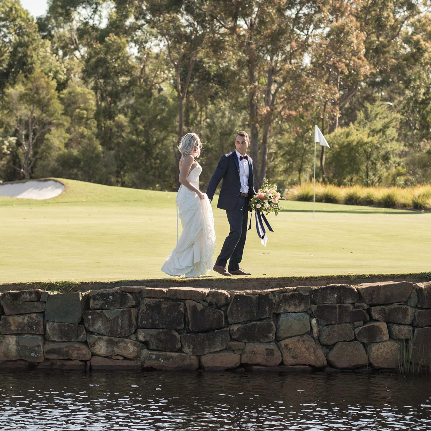 Bride and Groom Wedding Day on Golf Course