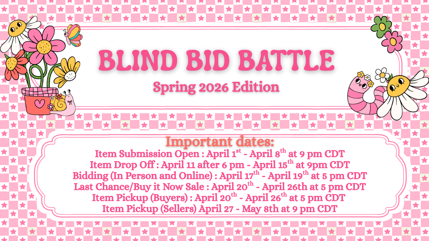 Image header with the words Blind Bid Battle Spring 2026 Edition written on it. Additional info written on image includes the important dates of the spring 2026 blind bid battle.