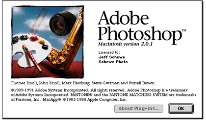 Early Photoshop 2.0 start up screen