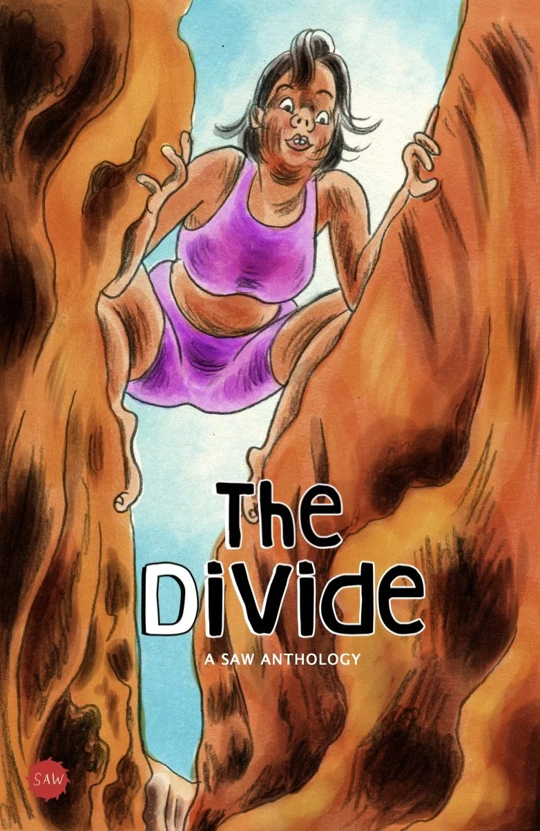 the divide comics anthology featuring a woman holding onto two cliffs