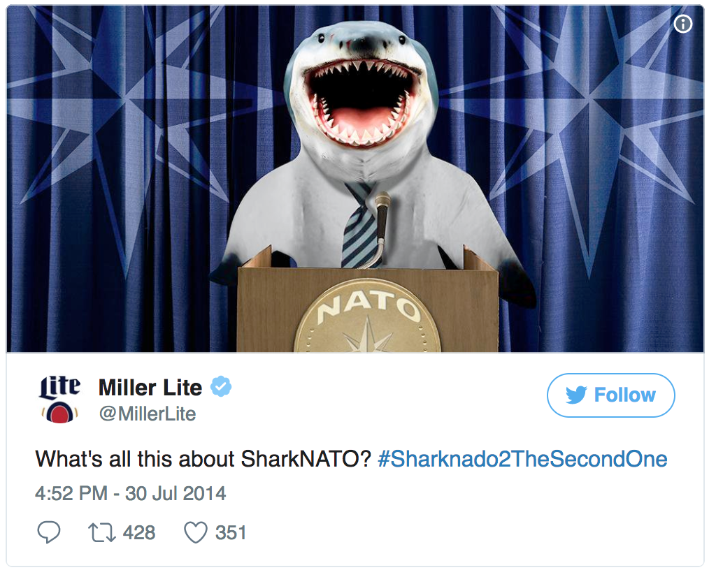  The most retweeted brand during Sharknado 2. Featured in AdWeek. 