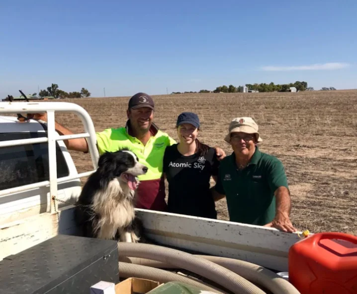 Nastasha Ayers with her brother and father on their farm in Cunderdin