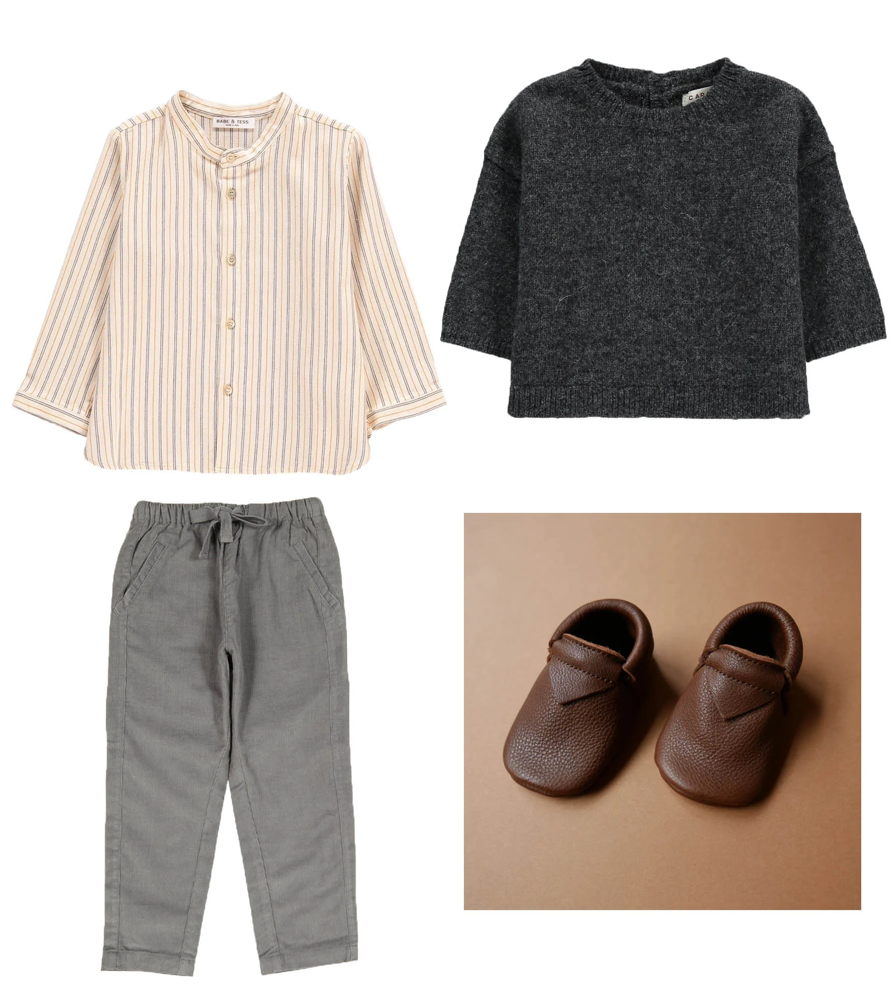 Shirt// BABE & TESS Pants// CARAMEL Knit// CARAMEL Moccs// BETON STUDIOS