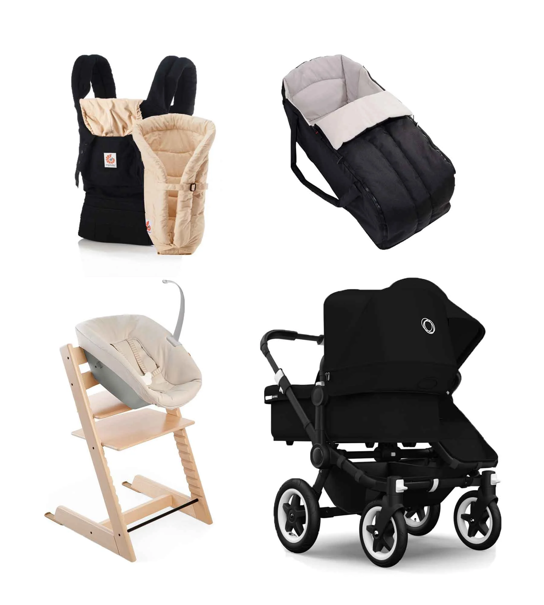 Baby Carrier// ERGOBABY High chair// TRIPP TRAPP / STOKKE Baby carrycot// PHIL&TEDS Stroller// BUGABOO DONKEY