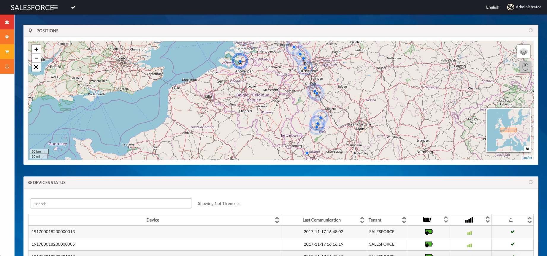 A screenshot of one of our tracking application, here for delivery by boats through rivers