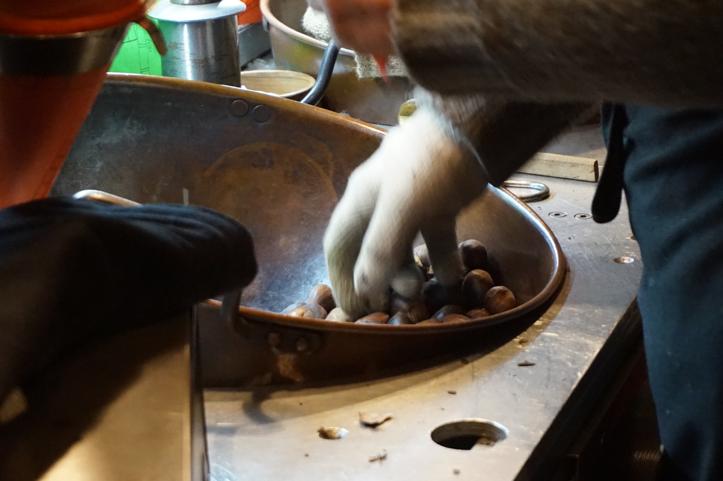  Roasted chestnuts are a speciality at a Christmas market 