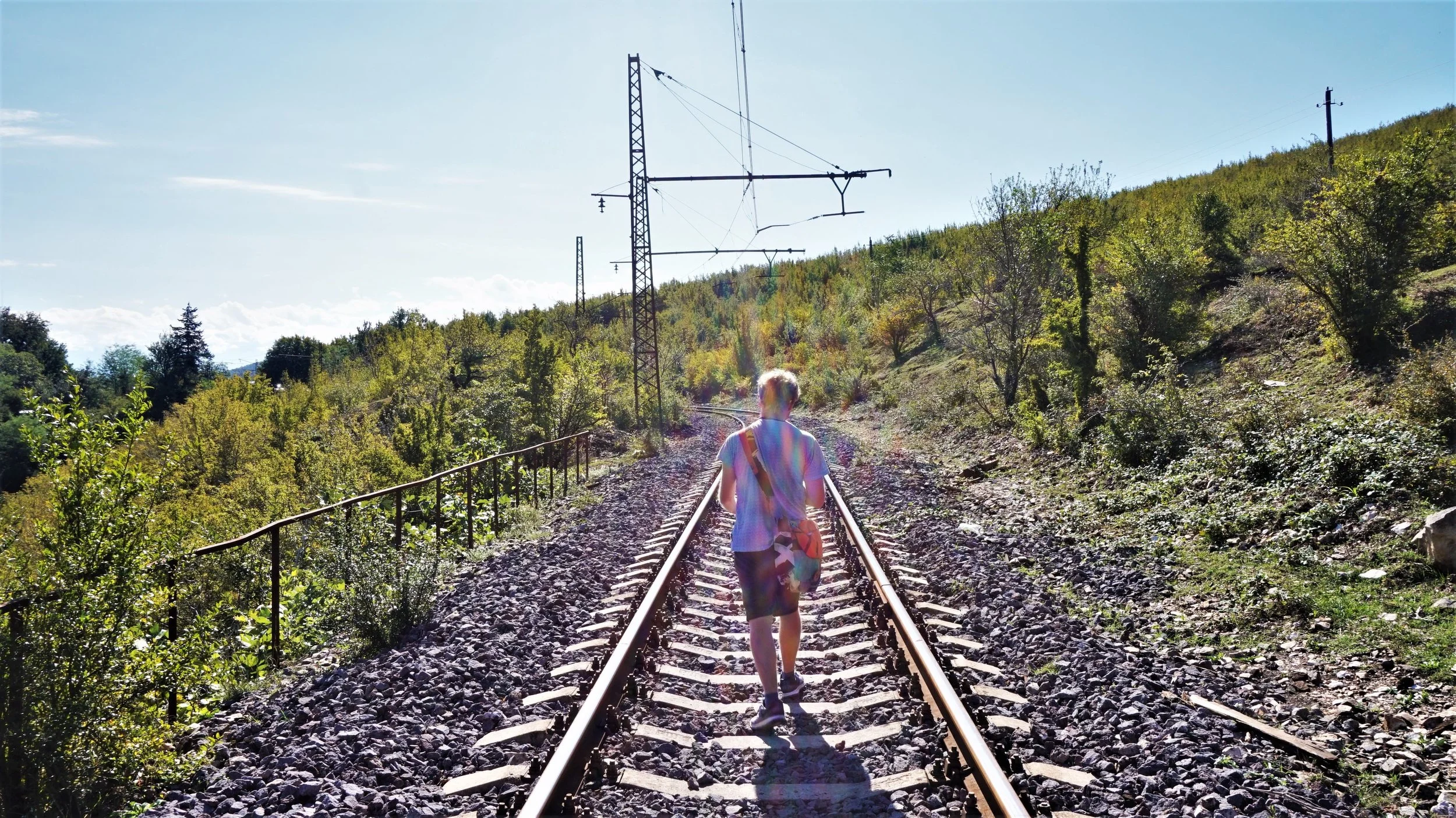walking from Gelati monastery to motsameta monastery along the train tracks