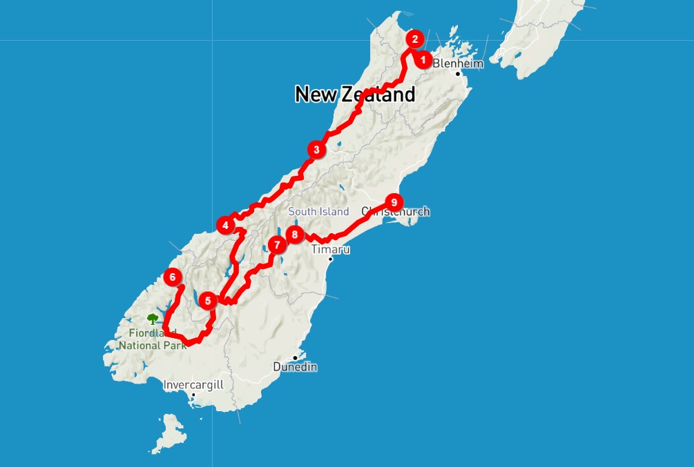 south island road trip map
