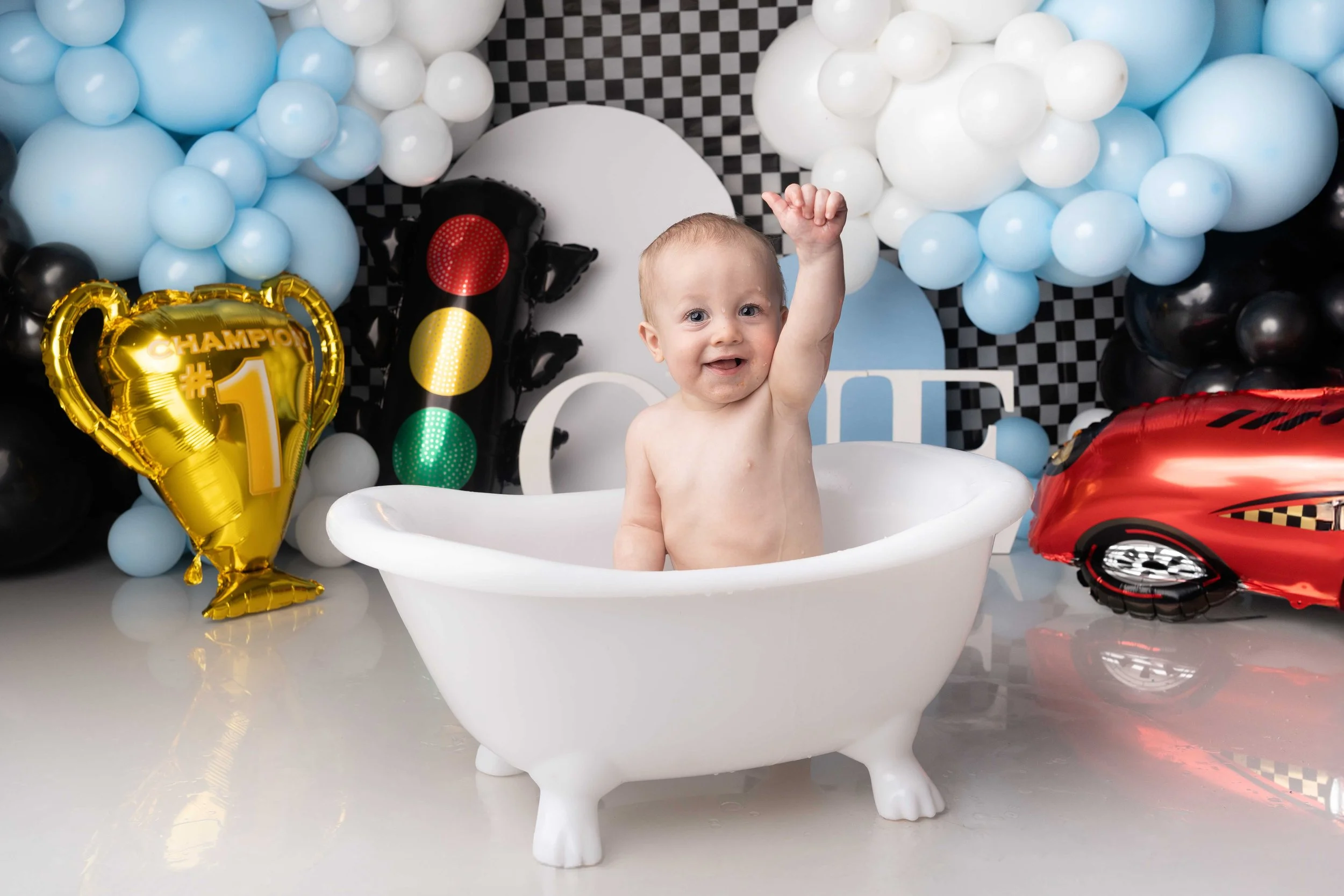 Studio cake smash photoshoot for a first birthday in Willenhall