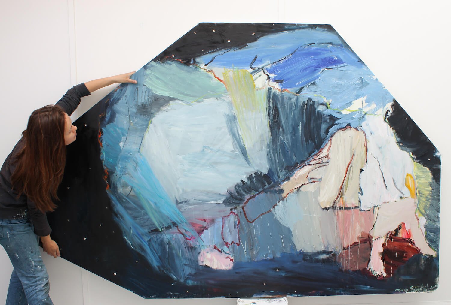 Large Contemporary Expressionistic Shaped Painting. Dreaming of Stars