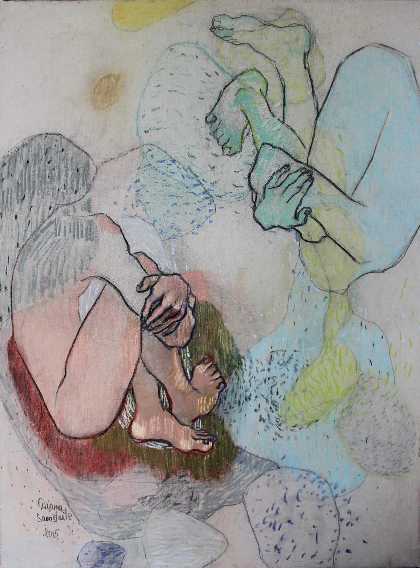 Diana Savostaite Art. A great modern painting of a dreaming and thinking person. Painted in light pastel colors.