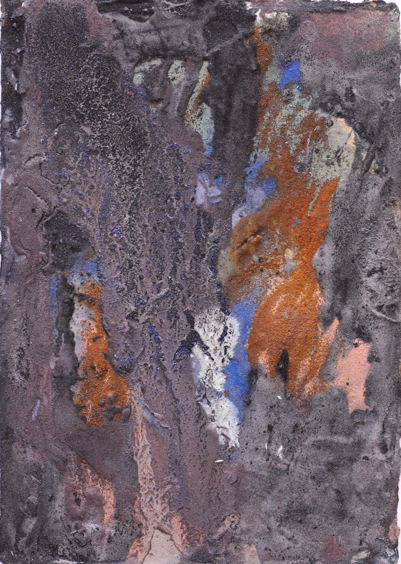 Abstract painting in rust, pigments and natural materials
