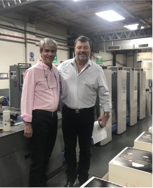 Industrias Omega’s Esteban Alvarez meets with AMS Spectral UV’s Mike Bates to discuss LED-UV