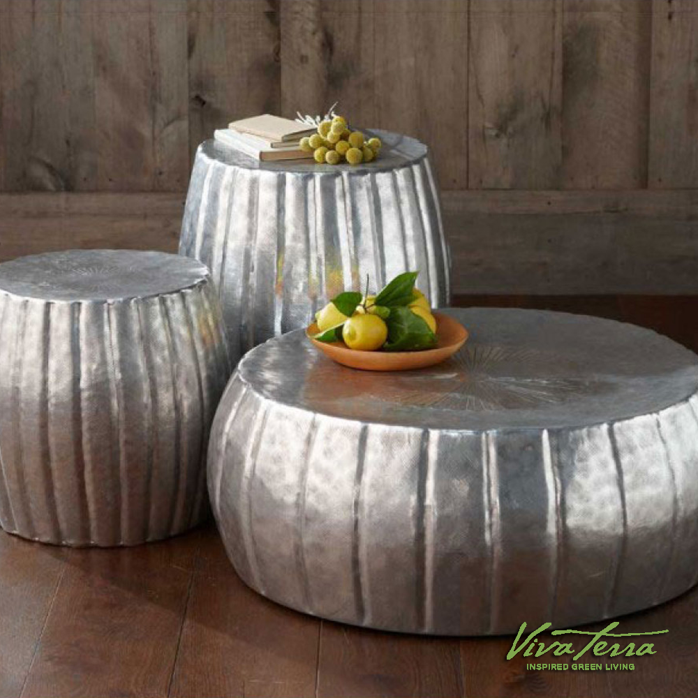 Silver Hammered Drum Tables Collection (See Website For Price)