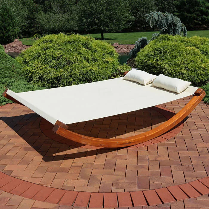 Serenity Health Sunnydaze Natural Colored Outdoor 2 Person Wooden Lounger Bed