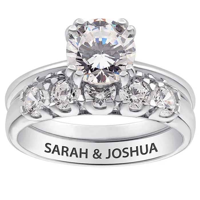 Limoges Jewelry 10K White Gold 2 Piece CZ Anniversary Wedding Ring Set