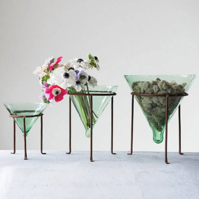 Antique Farm House Recycled Glass Cone Planter