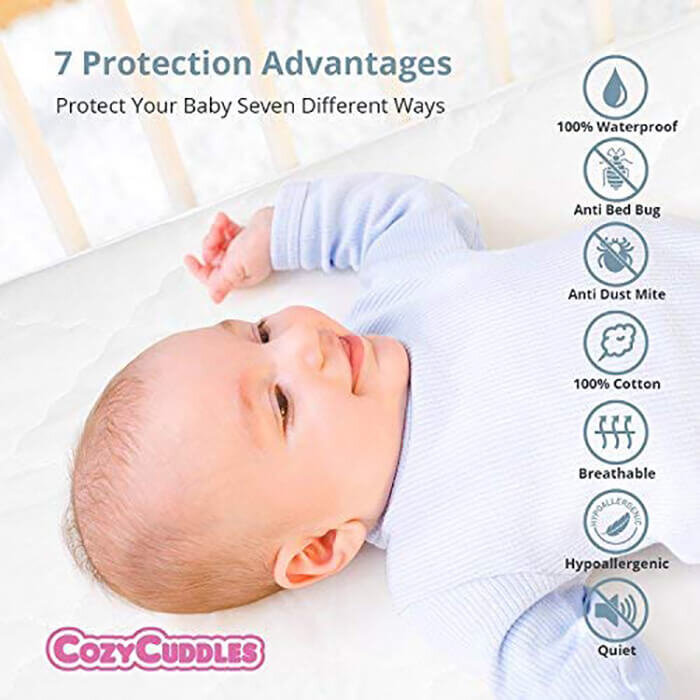 Cool Flow Technology Washable and Waterproof Premium Bamboo Hypoallergenic Crib Wedge Antimicrobial Non-Skid Dust mite No Slip for Baby Mattress and Sleep 