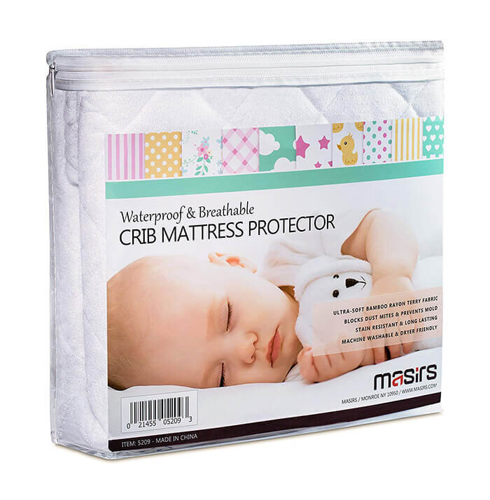 White GRT 1 Pack Bamboo Waterproof Crib Mattress Protector Cooling Quilted Baby Mattress Cover Fitted Deep Pocket from 4 up to 9 Extra Soft Breathable & Noiseless Toddler Mattress Pad 52x28 