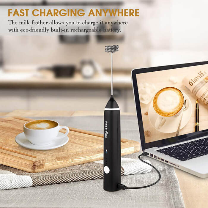 Electric Milk Frother Handheld Rechargeable USB C, Powerful Milk Foamer  Frother