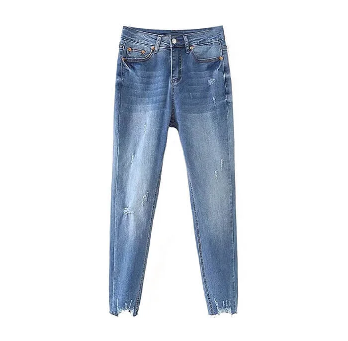 Nadia Distressed Raw Hem Skinny Mom Jeans