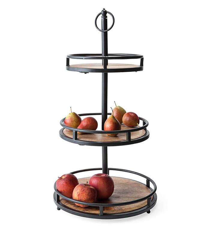 Iron Edged Tiered Wood Server