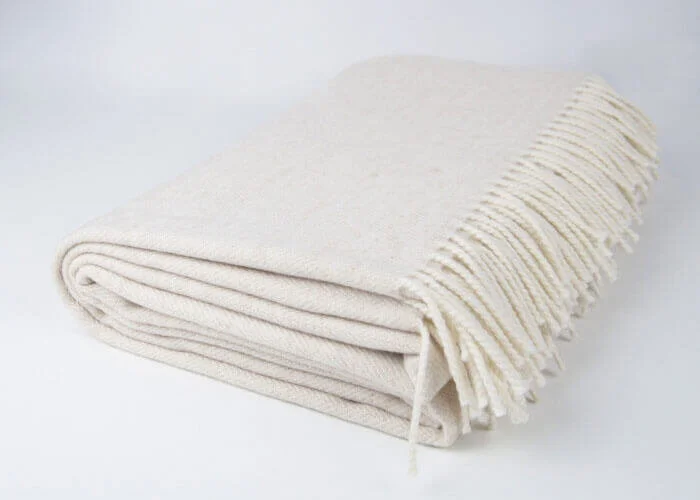 Cream Beige and White Lambswool Throw Blanket