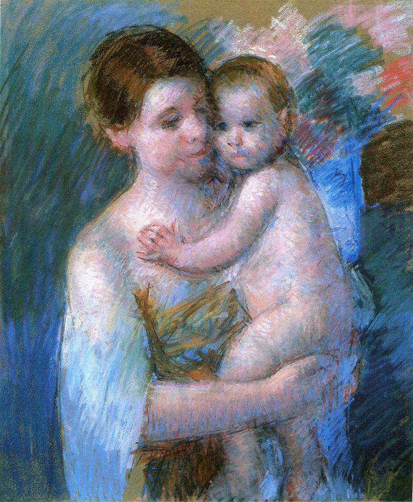 Mary Cassatt Mother Holding Her Nude Baby Whose Left Hand Rests on the Mother's Chest , 1914. Pastel on Paper, 76.2 x 64.77 cm