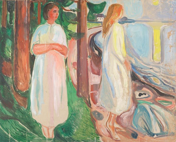 TWO WOMEN IN WHITE ON THE BEACH Oil on Canvas, 1925 Prediction Score for Religion: 0.9988283 Prediction Score for Painting: 0.9986956 Art: 0.9969698 Saint: 0.9967551 Holy 0.99258006 God: 0.99031764