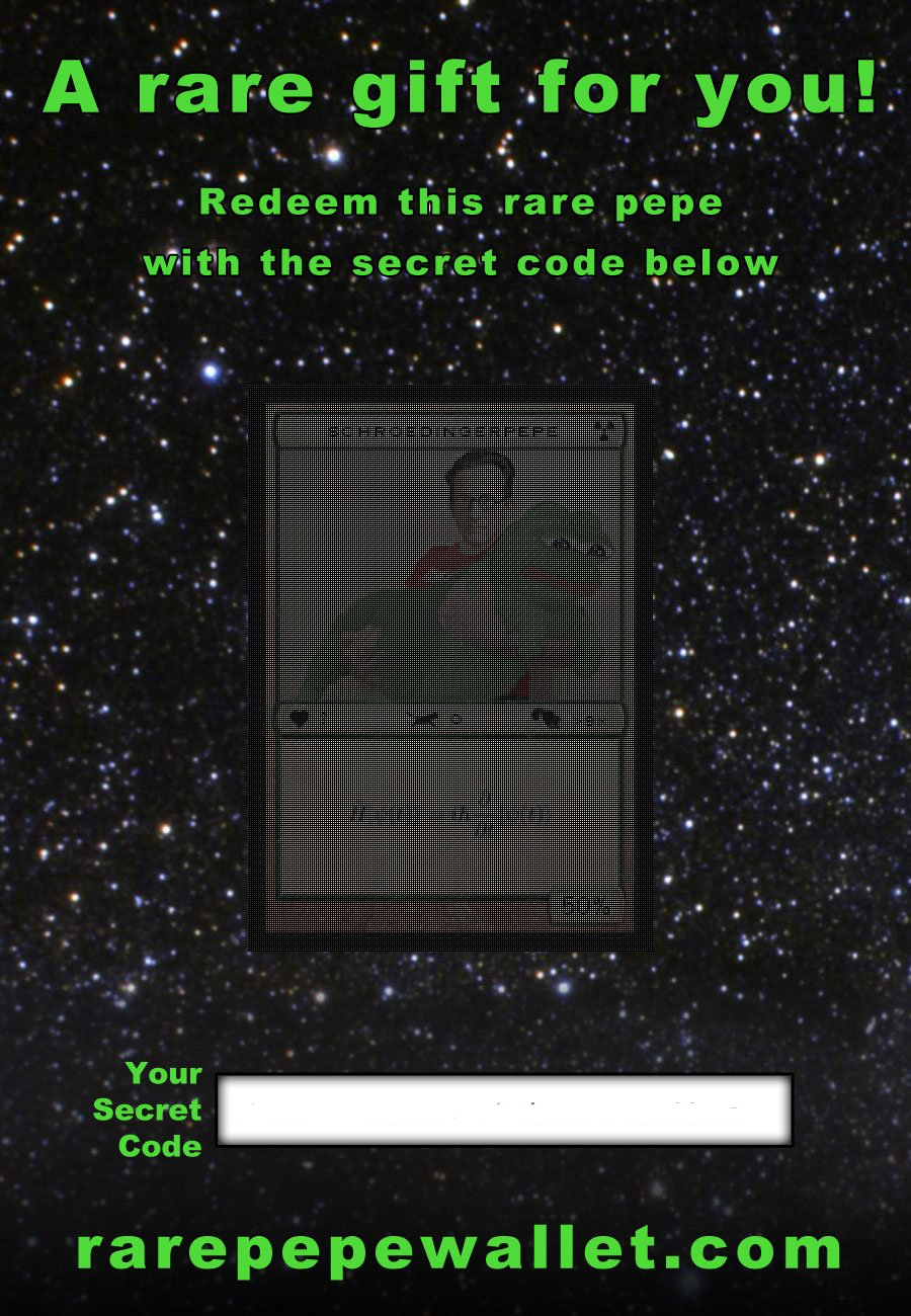 Rare Pepe Gift Card Sent to me by Joe Looney containing SCHROEPEPE.